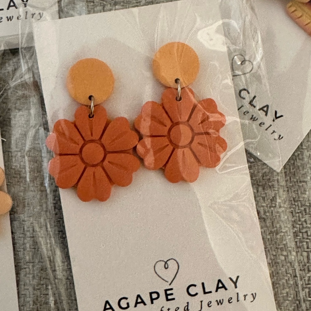NEW 5 Pairs Polymer Clay Earrings Handmade Fall Colors - Picture 2 of 6